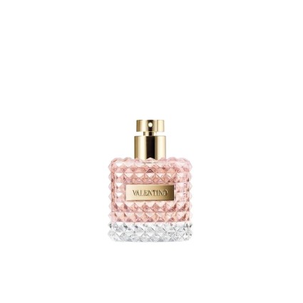 "Valentino Donna: An elegant, rose, iris, leather, sophisticated."