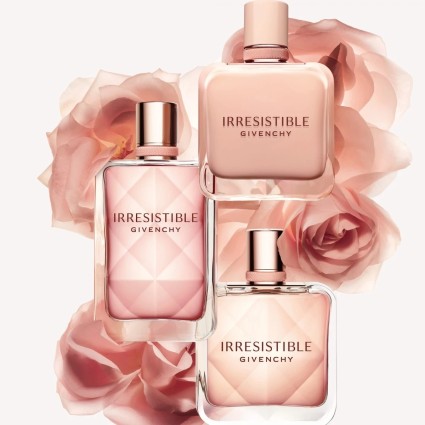 "Givenchy Irresistible Nude Velvet: A soft, radiant floral musc."