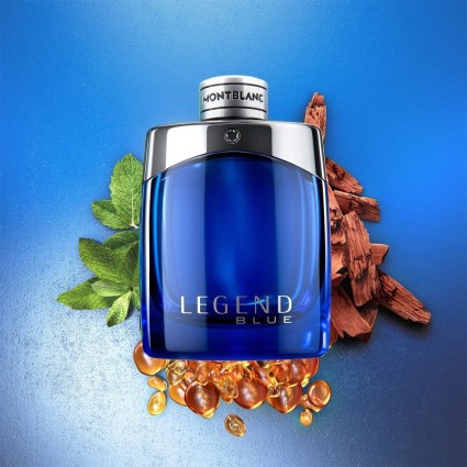 "Montblanc Legend Blue: Fresh, woody, amber, aquatic fougère."