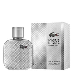 "Lacoste L.12.12 Silver Grey Parfum: Discover the refined aroma of L.12.12 Silver Grey. A fresh, modern fragrance encapsulating