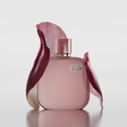 "Lacoste L.12.12 Silver Rose: A radiant floral woody perfume for women. Experience the confident femininity of rose, pear, and g