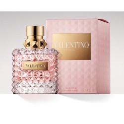 "Valentino Donna: An elegant, rose, iris, leather, sophisticated."