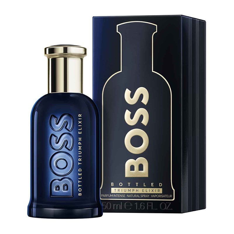 "Boss Bottled Triumph Elixir: An intense, leather, amber, warm." "Boss Bottled Triumph Elixir: An intense, leather, amber, warm."