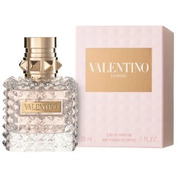 "Valentino Donna: An elegant, rose, iris, leather, sophisticated."