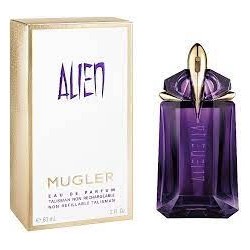 "Mugler Alien Rechargeable: A powerful, jasmine, woody, amber."
