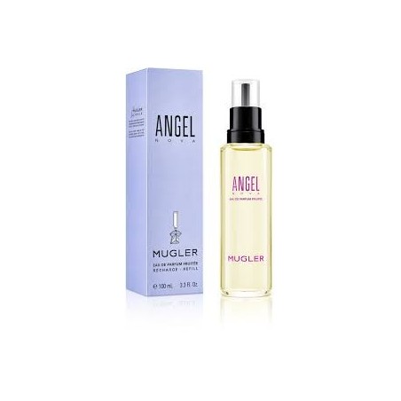 "Mugler Angel Nova Refill: A fruity, vibrant, raspberry, woody."