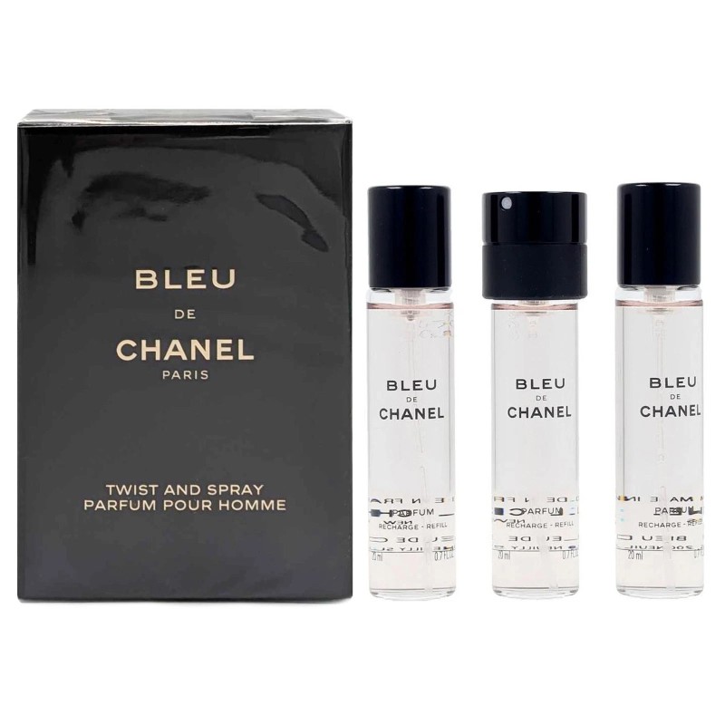 "A convenient and sustainable refill for your BLEU DE CHANEL travel spray. The intensely woody and aromatic scent for the modern "A convenient and sustainable refill for your BLEU DE CHANEL travel spray. The intensely woody and aromatic scent for the modern