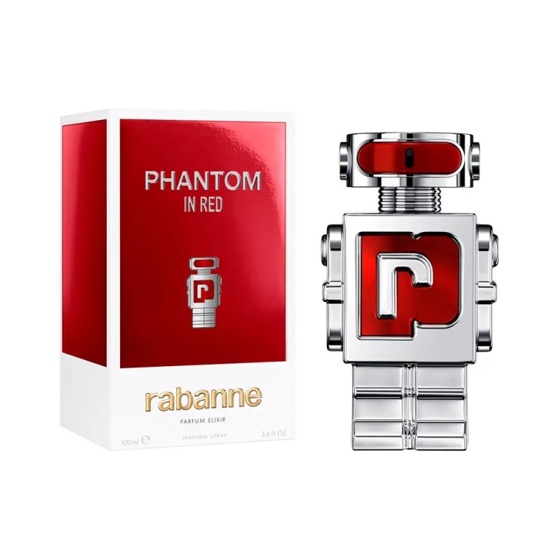 "Rabanne Phantom in Red Parfum Elixir – Intense Amber-Woody Fragrance for Men"