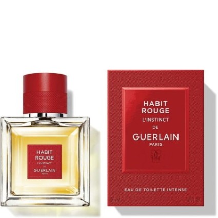 "Guerlain Habit Rouge L'Instinct Intense: An intense, bold, aromatic leather."