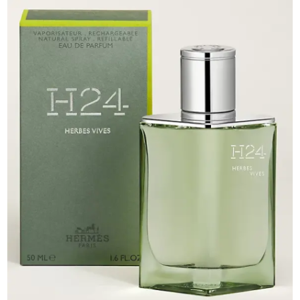 "Hermès H24 Herbes Vives: A fresh, vibrant, green aromatic."