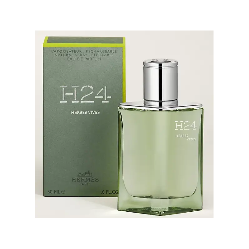 "Hermès H24 Herbes Vives: A fresh, vibrant, green aromatic." "Hermès H24 Herbes Vives: A fresh, vibrant, green aromatic."