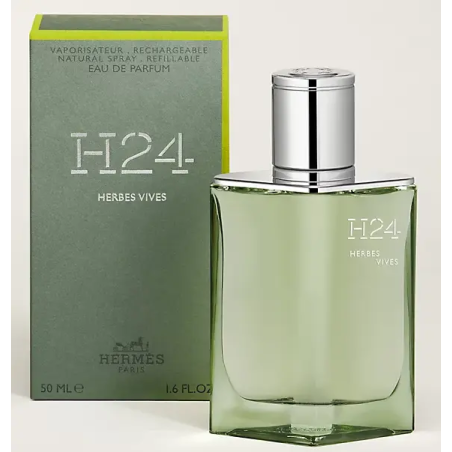 "Hermès H24 Herbes Vives: A fresh, vibrant, green aromatic."