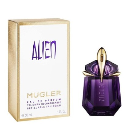 "Mugler Alien Rechargeable: A powerful, jasmine, woody, amber."