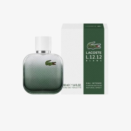 "Lacoste L12.12 Blanc Intense: A fresh, woody, spicy fougère."
