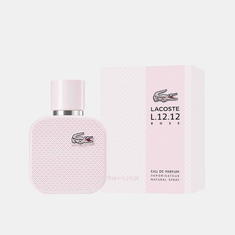 "Lacoste L12.12 Rose: A fresh, fruity, floral, feminine scent." "Lacoste L12.12 Rose: A fresh, fruity, floral, feminine scent."