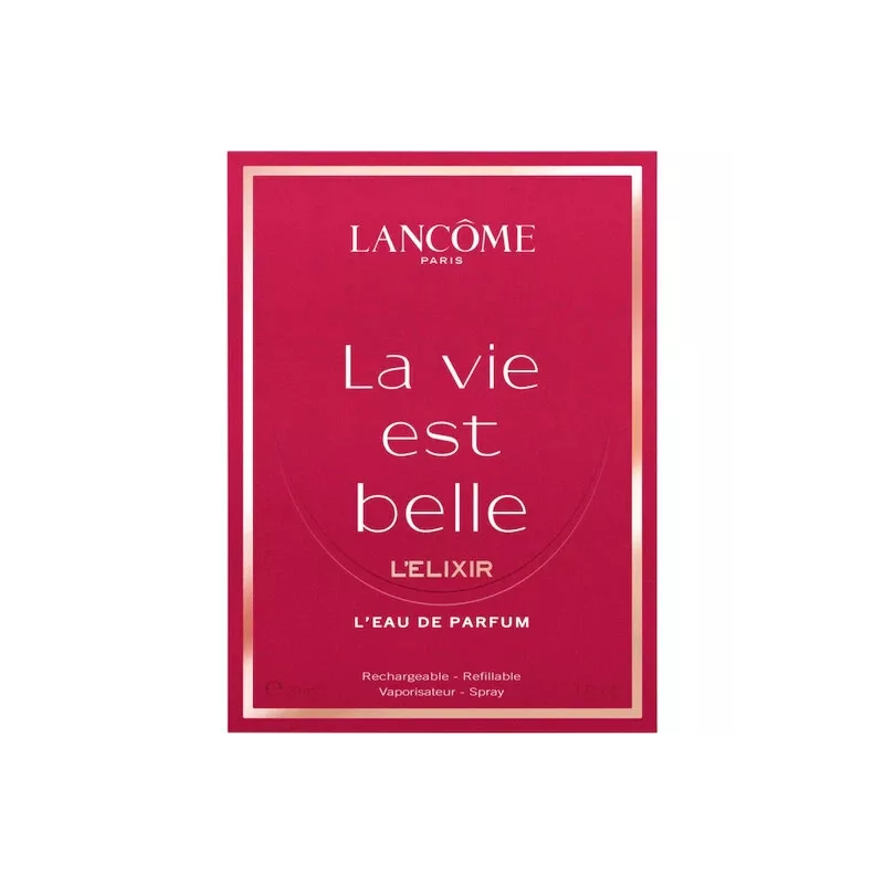 "Lancôme La Vie est Belle L'Elixir: Rich, intense, gourmand." "Lancôme La Vie est Belle L'Elixir: Rich, intense, gourmand."