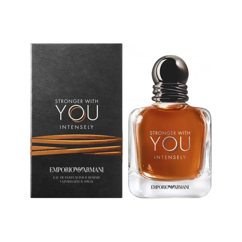 "Armani Stronger With You Intensely: A warm, vanilla, amber, bold." "Armani Stronger With You Intensely: A warm, vanilla, amber, bold."