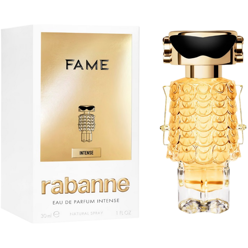 "Paco Rabanne Fame Intense: A rich, woody, jasmine, incense." "Paco Rabanne Fame Intense: A rich, woody, jasmine, incense."