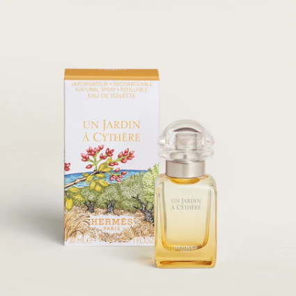 "Hermès Un Jardin à Cythère: A fresh, citrus, pistachio, olive."