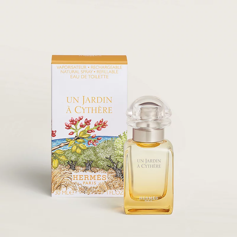 "Hermès Un Jardin à Cythère: A fresh, citrus, pistachio, olive." "Hermès Un Jardin à Cythère: A fresh, citrus, pistachio, olive."