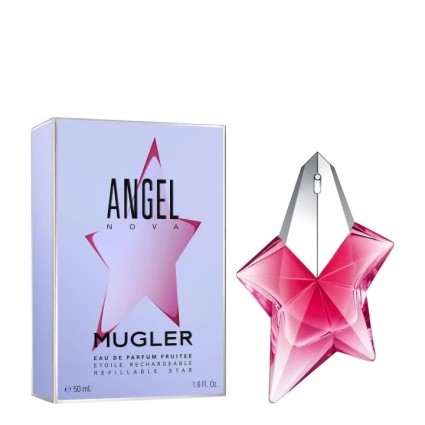 "Mugler Angel Nova: A vibrant, fruity, woody, rose, modern."