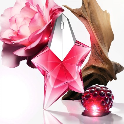 "Mugler Angel Nova: A vibrant, fruity, woody, rose, modern."